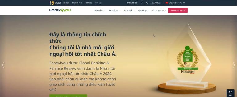 Forex4you là sàn giao dịch Forex đạt nhiều giải thưởng lớn